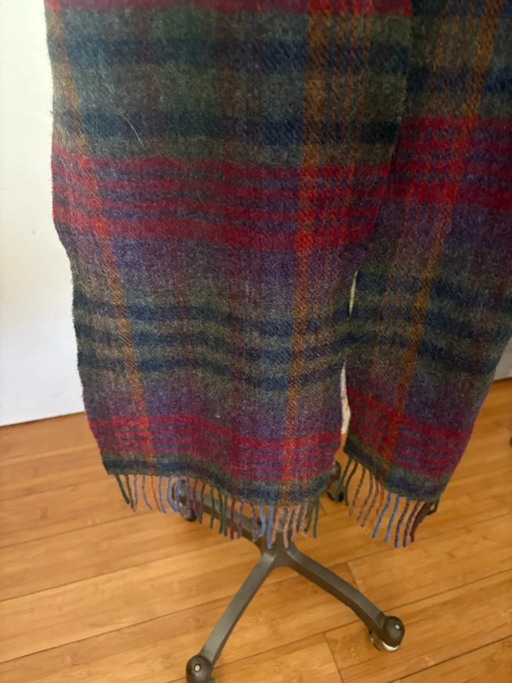 NWT JOHN HANLY 1943 Irish Wool Scarf Green Mustard Purple Check Plaid Wool